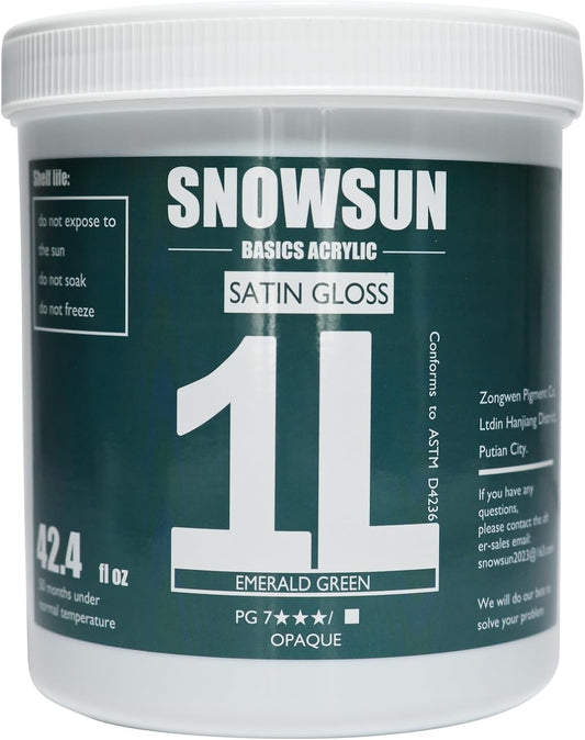 SNOWSUN Emerald Green Acrylic Paints, Large Bulk Heavy Body Acrylic Paint (42.4 oz, 1L) - Non Toxic Gloss Thick Art Paint for Multi-Surface, Ideal for Canvas Wood Ceramic Fabric and Leather, Stone Craft, for Artists & Beginners