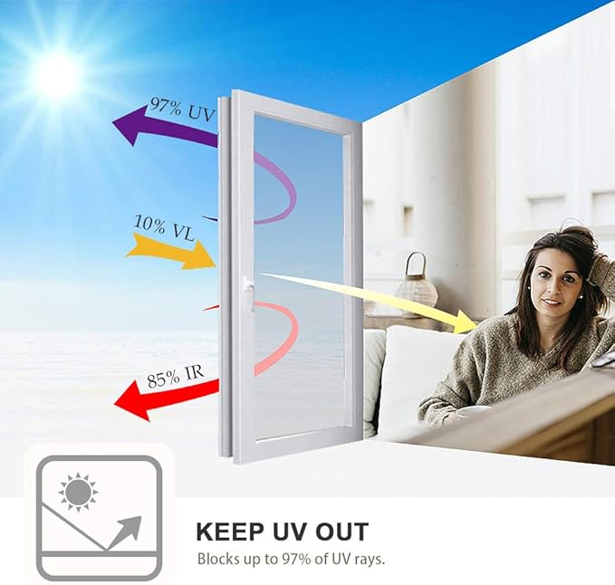 Window Privacy Film One Way Daytime Mirror Tint Treatments UV Heat Control Vinyl Stickers Sun Block Glass Paper Door Covering Reflective (Black Silver, 35.4 Inch x 26.2 Feet)