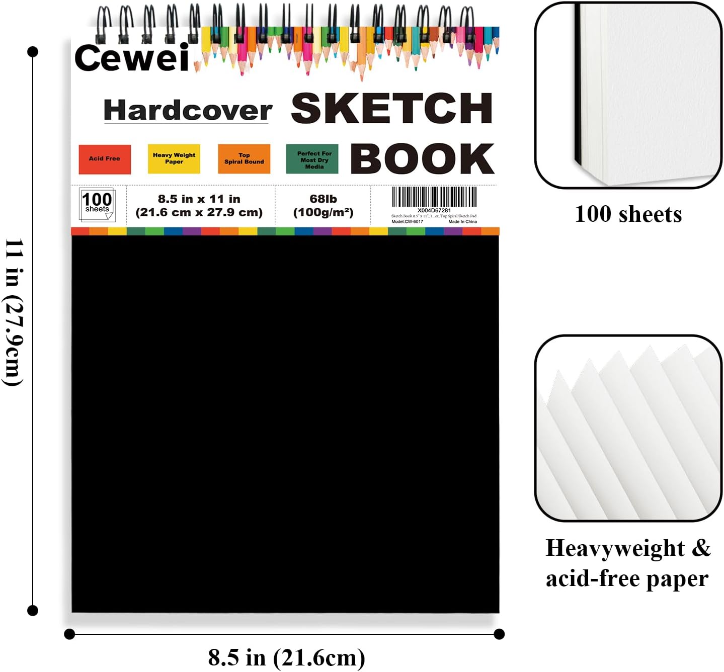 Sketch Book 8.5" x 11", 100 Sheets Hardcover Sketchbook, 68 lb /100 GSM Drawing Paper for Kids, Top Spiral Sketch Pad for Kids, Classroom Must Haves, Art Supplies for Adults.
