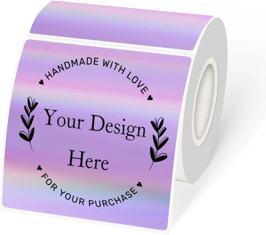 Holographic Square Thermal Labels Stickers 3" x 3", Direct Square Thermal Stickers Labels, Glitter Self-Adhesive Thermals Label for Small Business- Holographic Purple