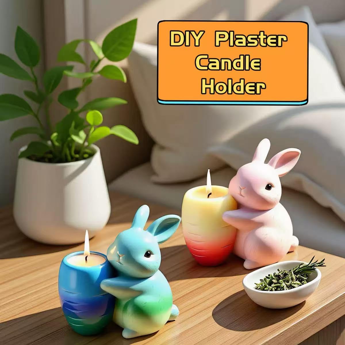Animal Resin Molds Silicone 3D Cute Rabbit Epoxy Resin Plaster Candle Holder Wax Molds for Candle Making, Art Crafts DIY Unique Display Home Decor