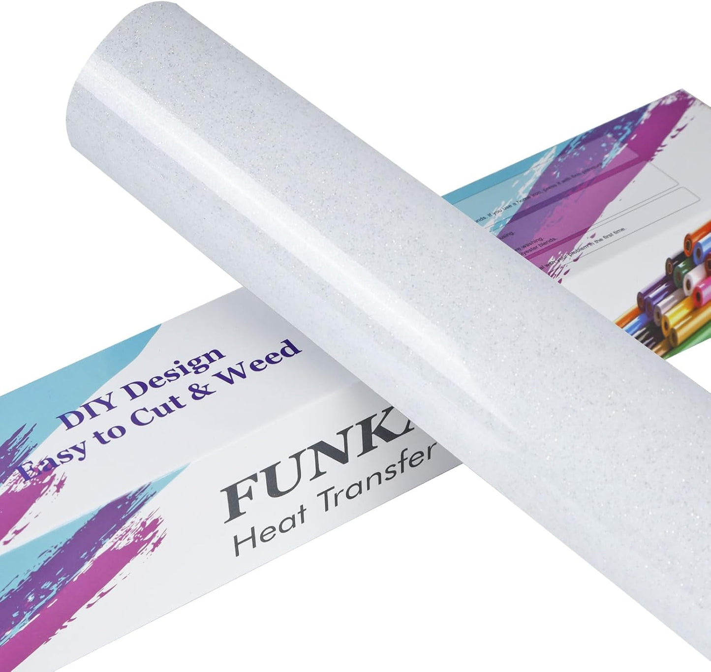FUNKAKA Glitter White HTV Heat Transfer Vinyl Rolls, 12" x 8ft PU Iron on Vinyl for T-Shirt White Glitter HTV Vinyl for All Cutter Machines Easy to Cut & Weed for Heat Vinyl Design