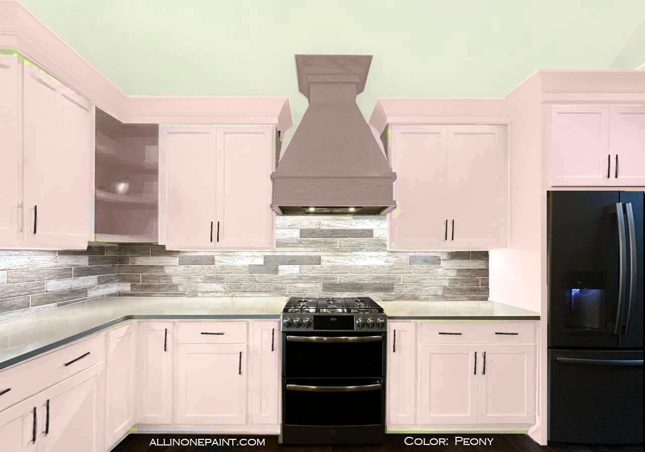 ALL-IN-ONE Paint, Durable cabinet and furniture paint. Built in primer and top coat, no sanding needed. Includes our 30 featured color card - Peony (pale pink), Gallon