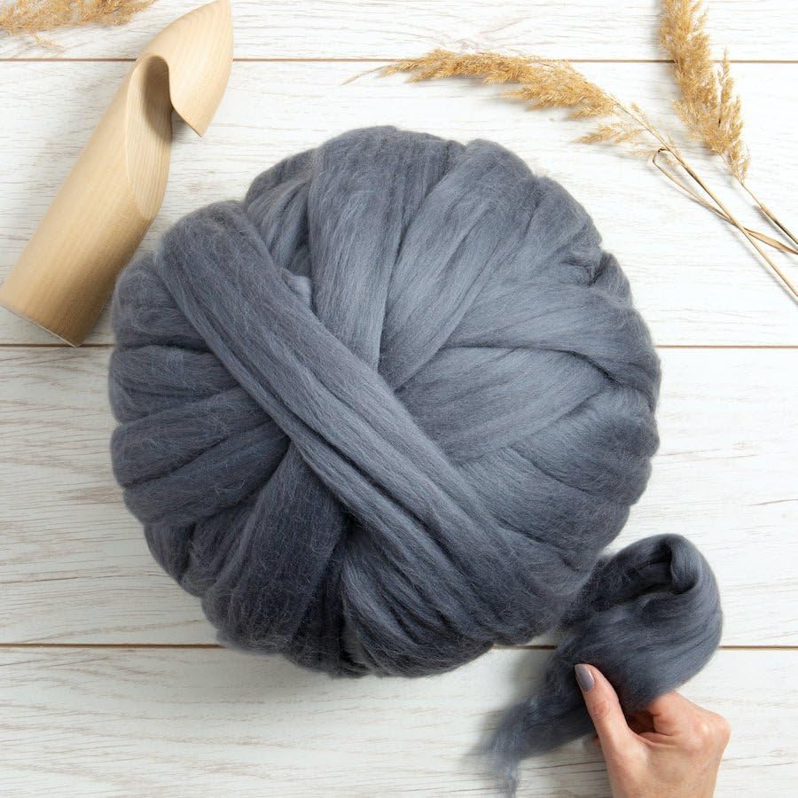 Colored Natural Wool roving, 8 OZ. Best Wool for Needle Felting, Wet Felting, handcrafts and Spinning. (Graphite)