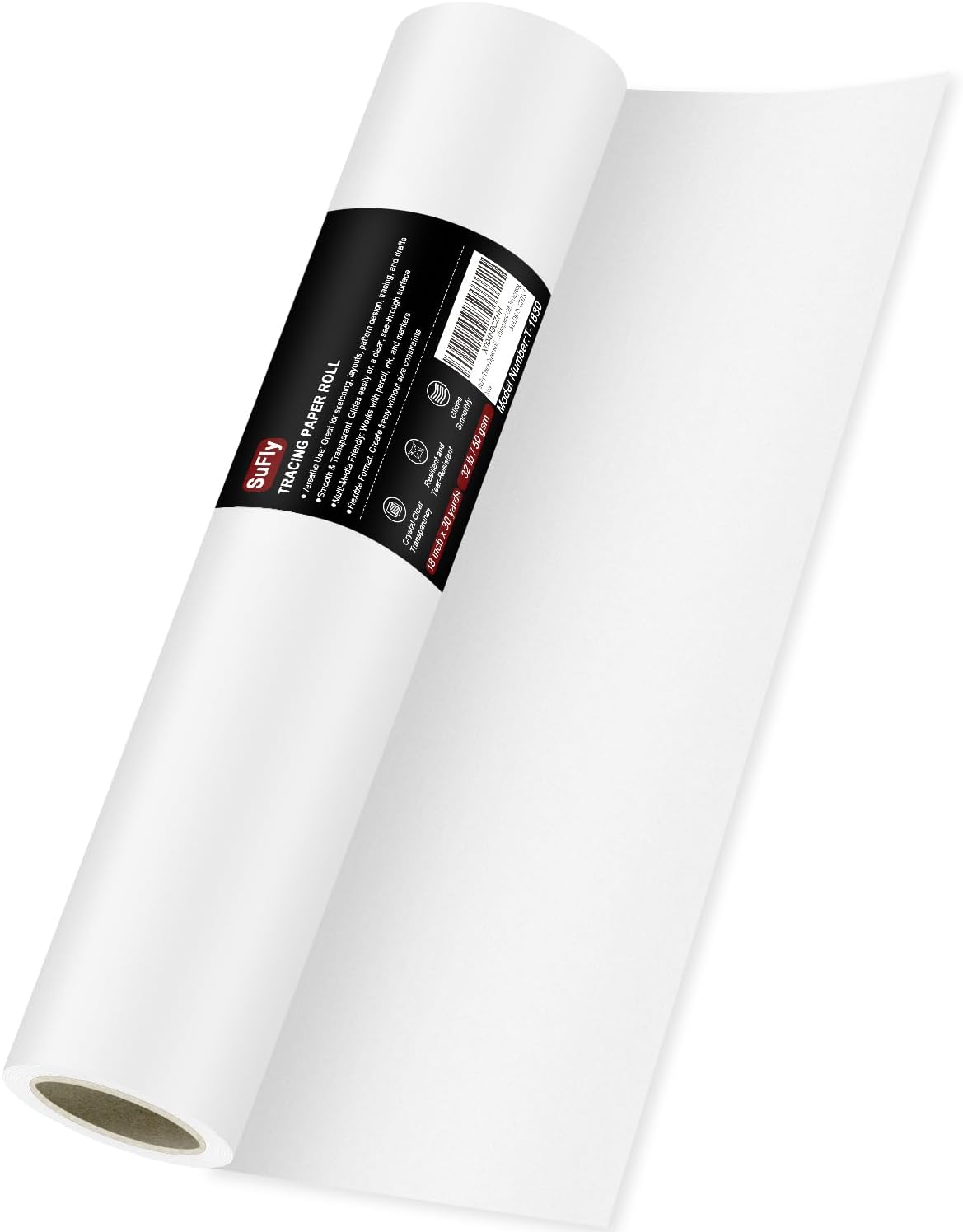 SuFly Tracing Paper Roll 18 Inch Wide x 30 Yards - Smooth Transparent 30lb/50gsm Trace Paper Roll for Drawing, Sketching, Sewing Patterns & Technical Drafts.