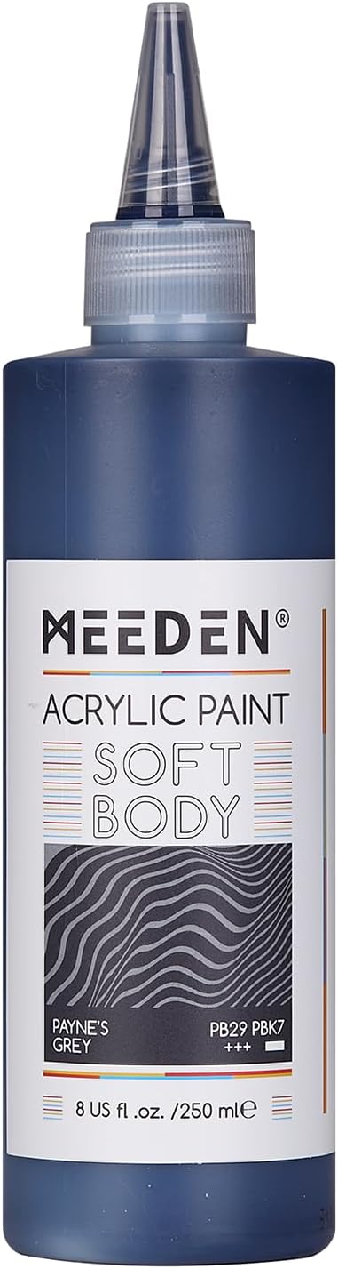 MEEDEN Soft Body Acrylic Paint: Payne's Grey Matte Finish - 250ml/8.45oz Bulk Acrylic Colors in Ergonomic Bottle - Fluid Flow Art Paints for Artists Canvas Painting