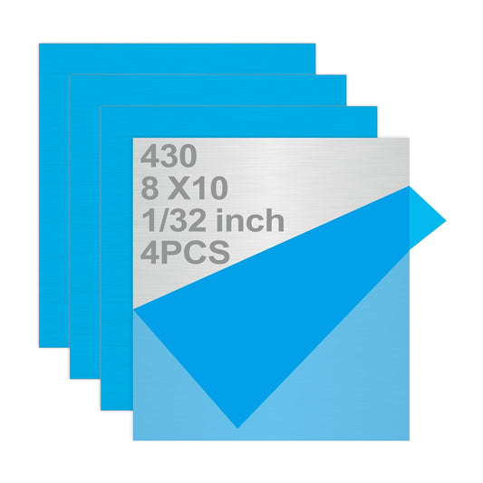 4PCS 8"x10"x1/32 Stainless Steel Metal Plates for Magnetic Mount Board Wall,Tickness 0.8mm 430 Stainless Steel Shim Stock Plates for Crafting, Kitchen, Office