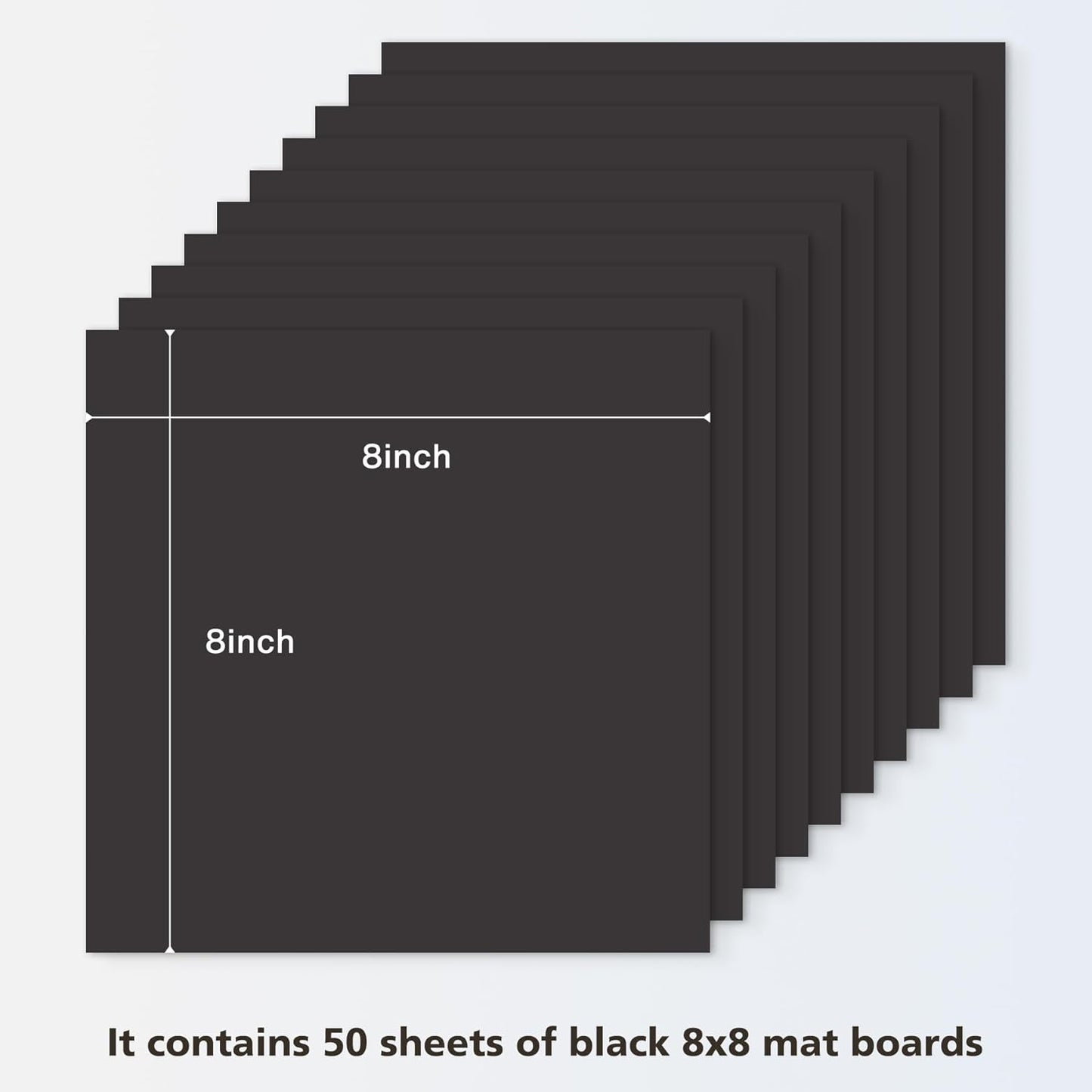 Golden State Art, 8x8 Uncut Photo Mat Matboard - Black Uncut Mats for DIY Projects, Presentation Boards, Art Crafts, Prints (50 Pack)