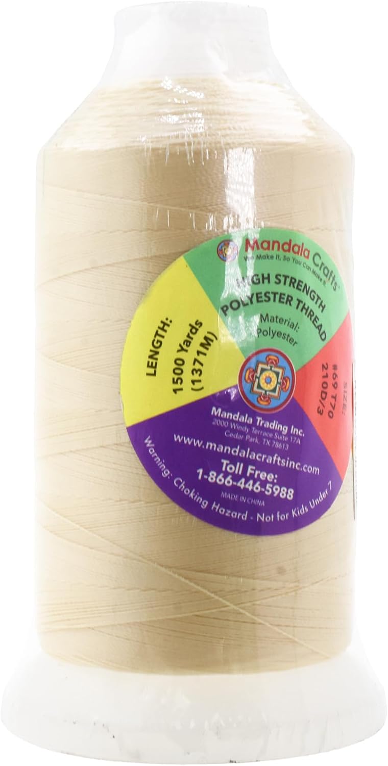 Mandala Crafts Ivory Heavy Duty Thread -1500 Yds Tex 90 Thread for Sewing Drapery Jeans Leather Hair - Bonded Polyester Thread Outdoor Marine Upholstery Threads