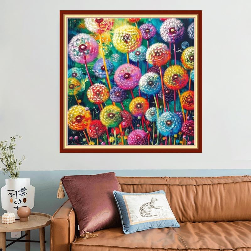 Joyhoor Stamped Cross Stitch Kits for Beginners, Needlepoint Kits for Adults, 11CT Counted Embroidery Kits-Colorful Dandelion 18x18 inchs