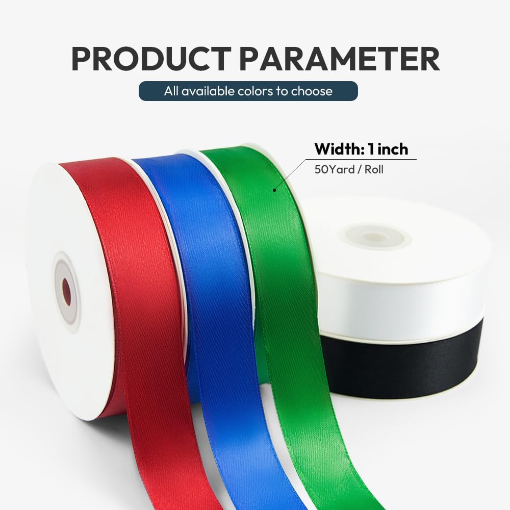 KMER LIFE 1 Inch Wide x 50 Yards Ivory Single Faced Polyester Satin Ribbon for Wedding Decor, Wreath, Crafts, Gift Wrapping & Other Projects