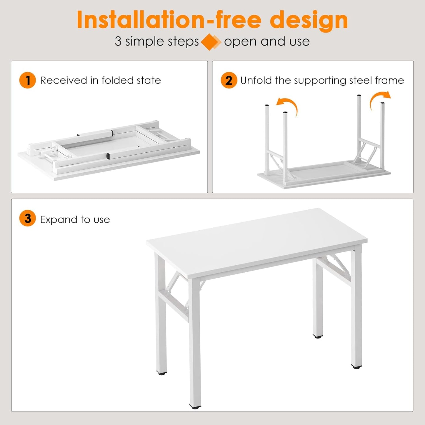 Need Folding Computer Desk - 31.5 Inch Foldable Office Writing Work Study Kids Student Teacher Home Bedroom Table, White