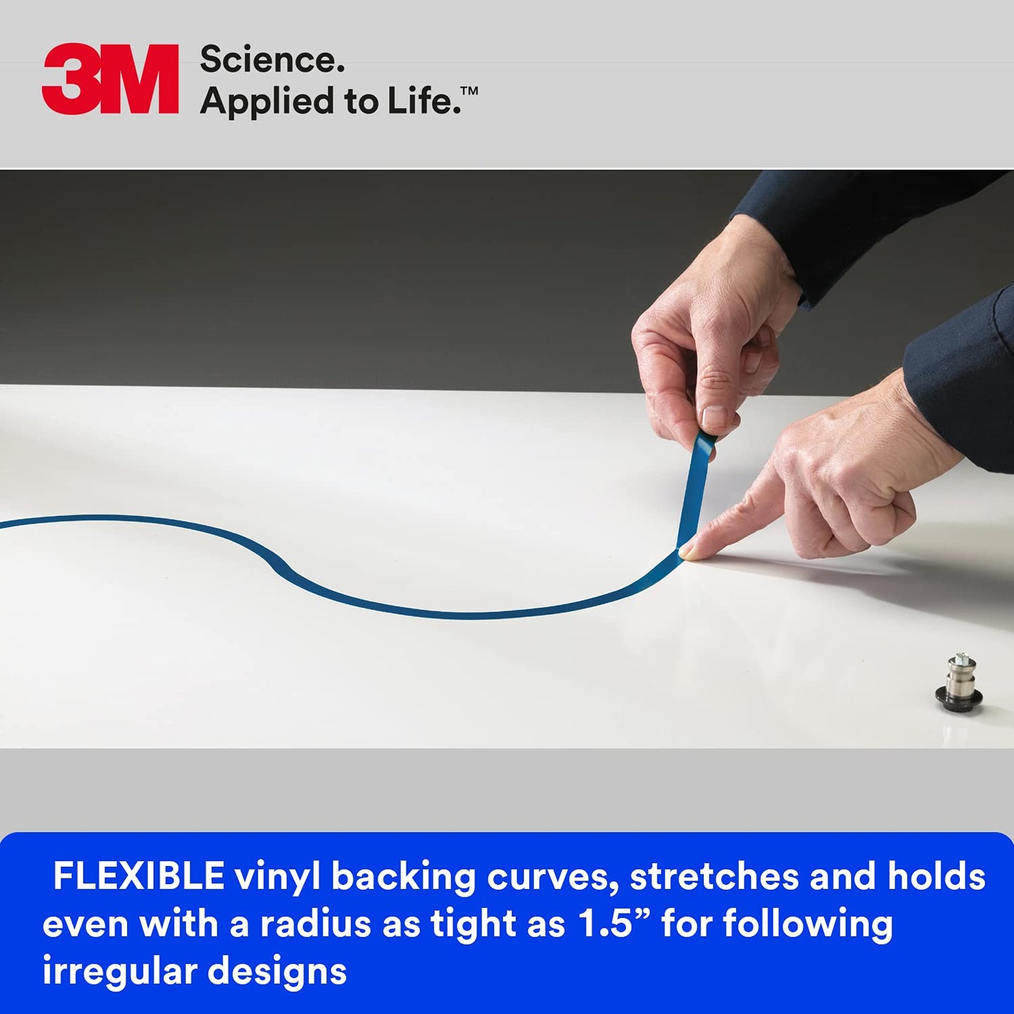 3M Vinyl Tape 471+, 1/8 in x 36 yd, Indigo, 1 Roll, Fine Line Tape for Paint Masking Striping, Color Separation and Complex Designs, High-Temperature, Stretch