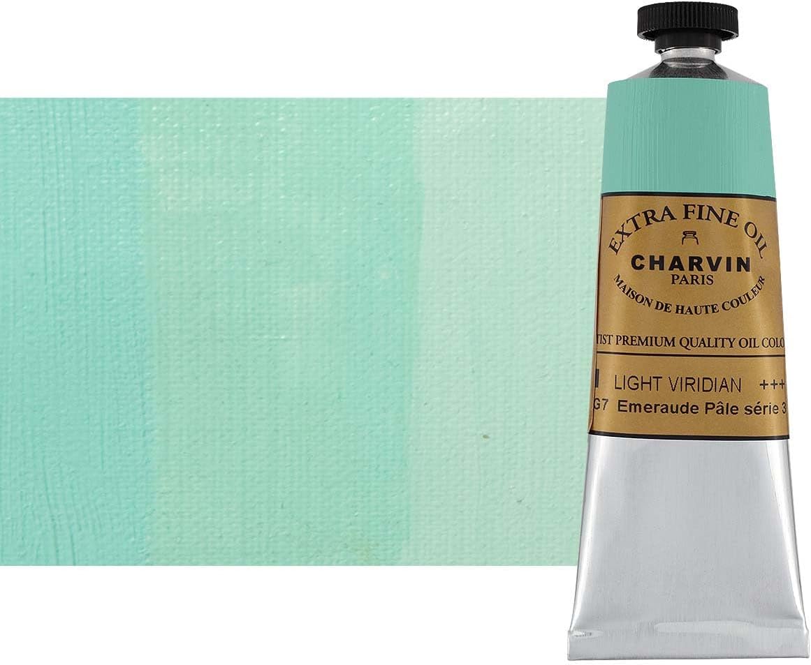 Charvin Extra Fine Oil Paint, Viridian Light 60 ml - Triple-Milled, Rich Texture, Poppy Oil-Based, Light-Fast, Handmade, Archival Quality