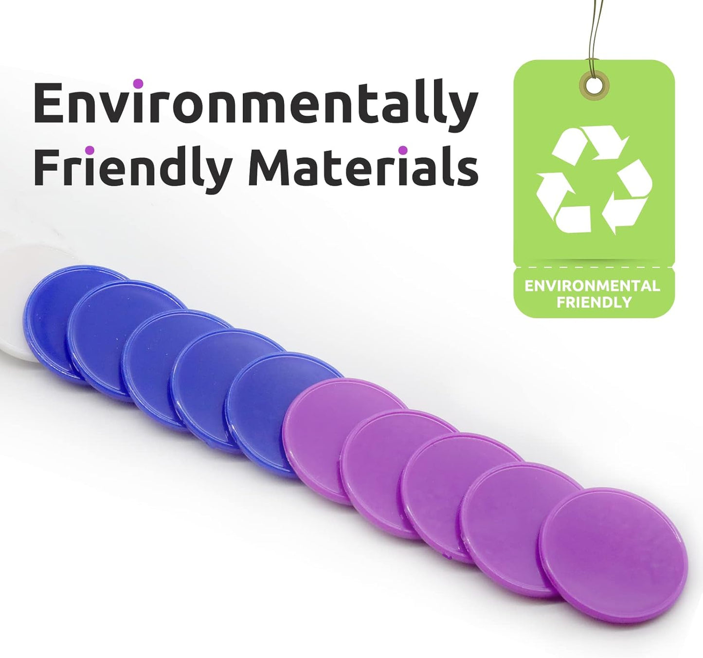 Set of 100 Opaque Plastic Learning Counters Mini Poker Chips Game Tokens with Storage Box (Black+White+Blue+Purple, 1.58 Inch)