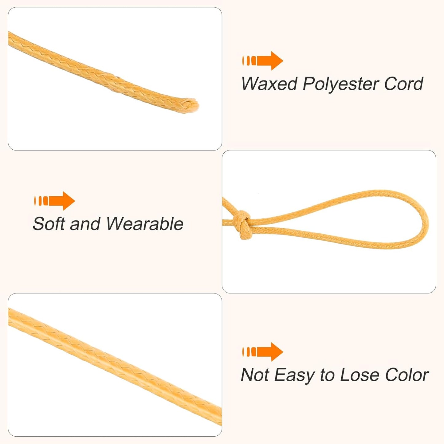 MECCANIXITY Waxed Cord 2.5mm Waxed Polyester Cord 87 Yard Wax String for Bracelet Making, Necklaces, Beading, Jewelry Making and DIY Crafts(Golden Yellow)