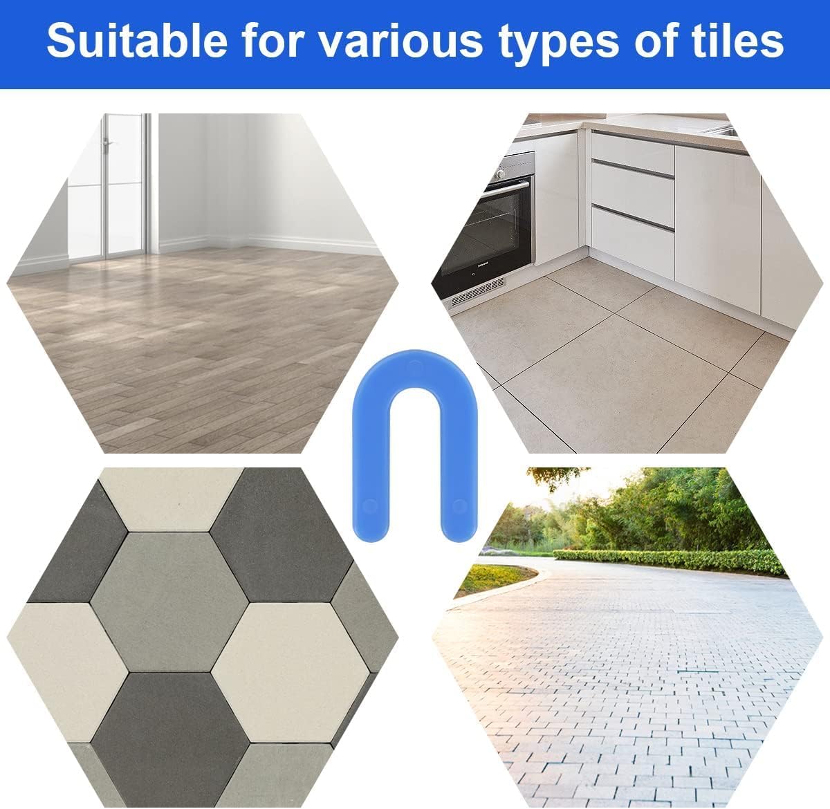 DGSL Tile Leveling System Tile Spacers 1/16 Inch, 300 pieces Horseshoe Shim U Shape Plastic Tile Leveling Clips for Various Types of Tile Leveling