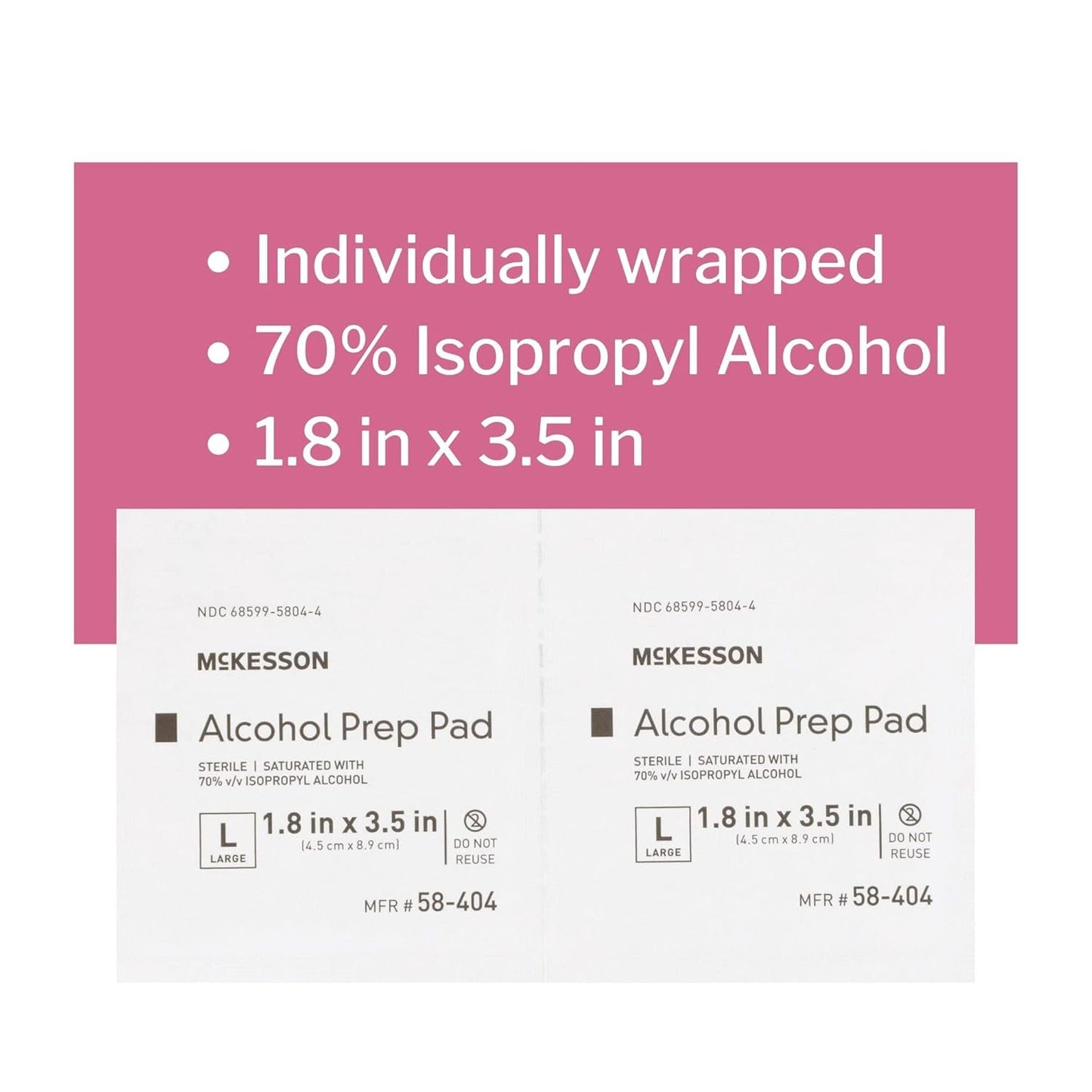 McKesson Alcohol Prep Pads [Pack of 100] 70% Isopropyl, Individually Wrapped Wipes, Sterile, Medical-Grade, First Aid, Large