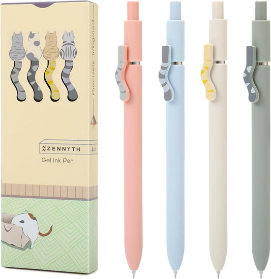 FIOVER Cat Pens,4Pcs 0.5mm Quick Dry Black Ink Fine Point Smooth Writing Pens, High-End Series Ballpoint for Journaling Note Taking, Cat Lover Gifts for Women