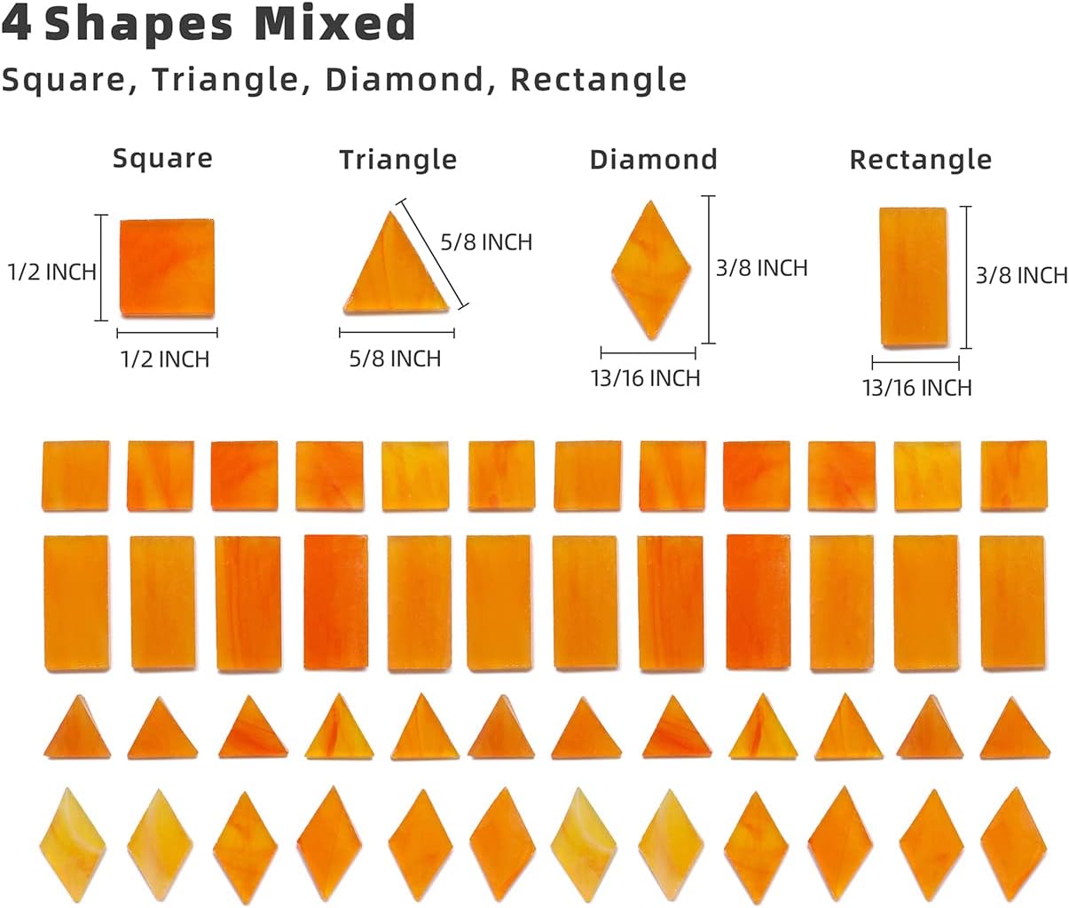 Lanyani 200 Pieces Glass Mosaic Tiles, 4-Shapes Mixed Stained Glass Pieces Tile for Crafts,Orange Ice