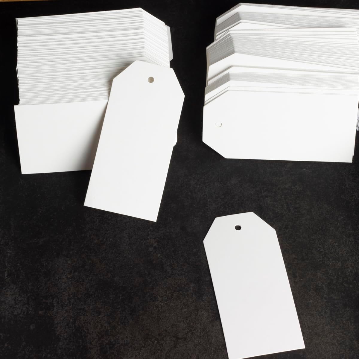 200PCS Paper Gift Tags with String, 3.7"x1.8"Blank Hangtags for DIY Arts and Crafts Wedding Holiday Present (White)
