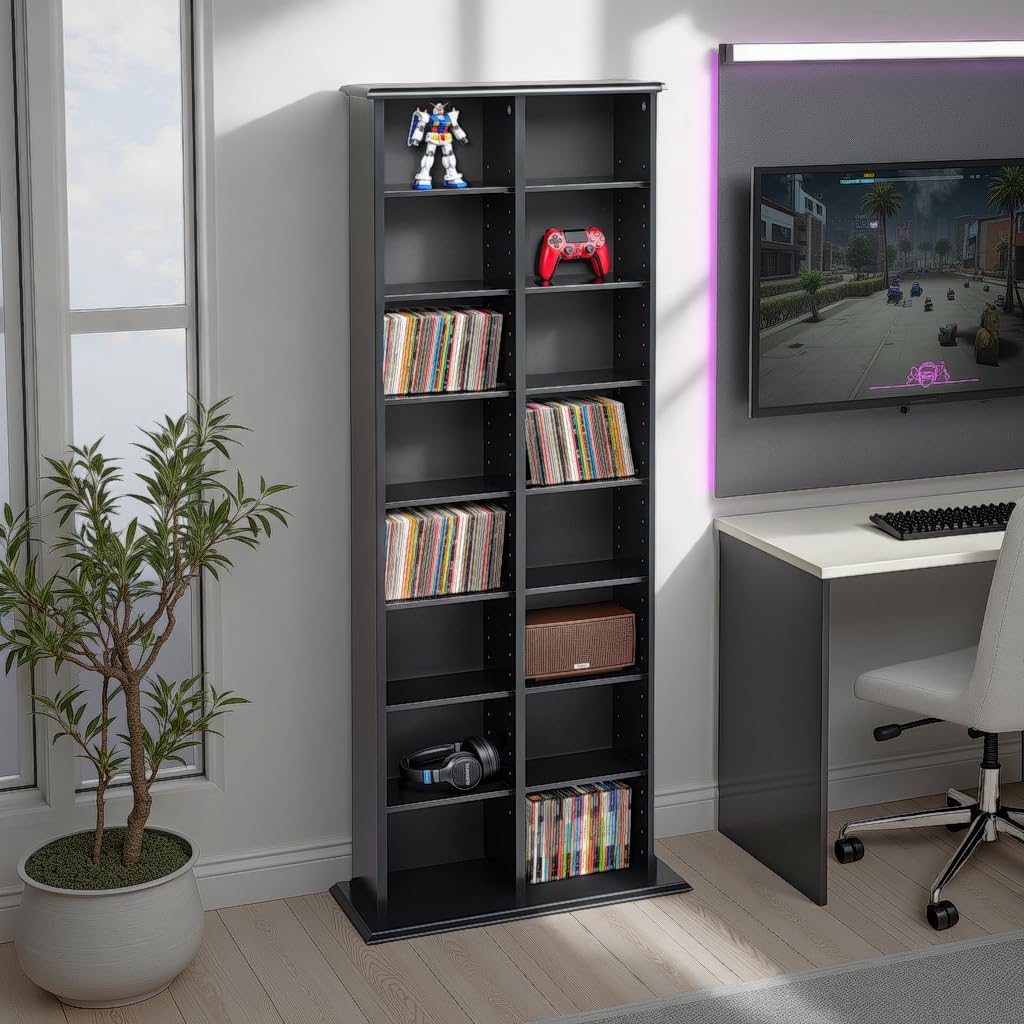 Prepac 2 Column Tall Cabinet Media Storage, 22" Wide, Black