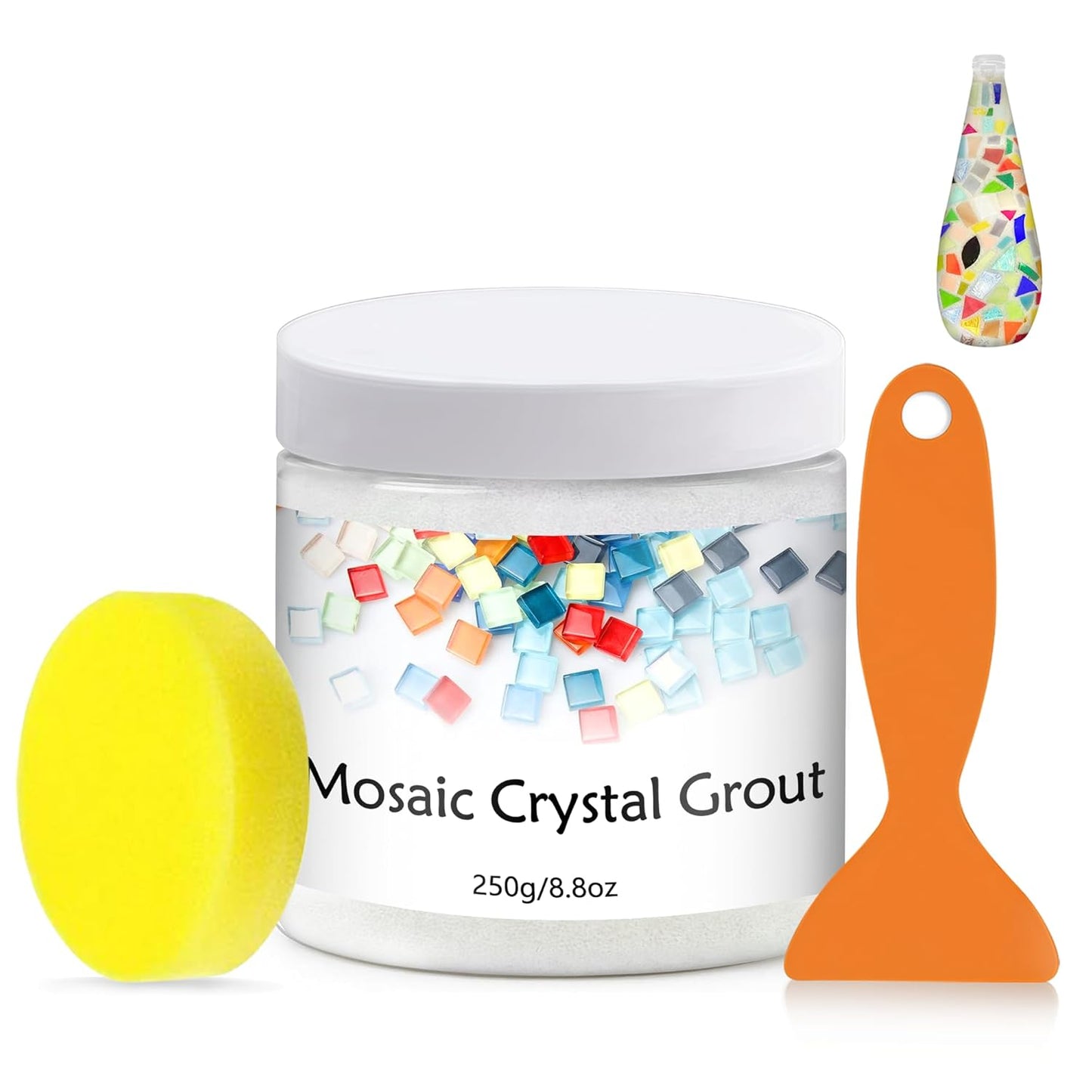 Mosaic Crystal Grout, Mosaics Tile Tools, Mosaic Tile Accessories – Essential for Handmade Grouting and Perfect for DIY Craft Projects (White, 8.8oz)