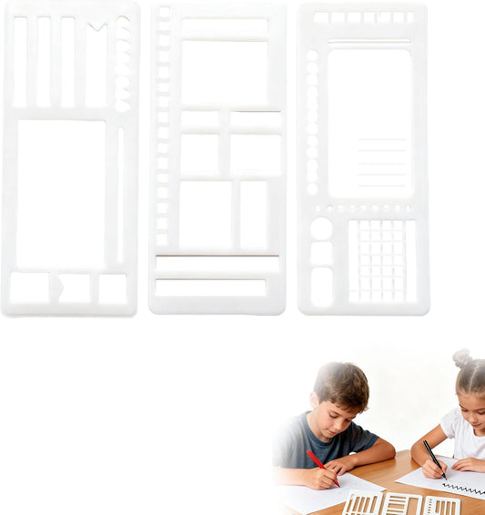 3 Pcs Journal Stencil Set – Reusable Flexible Templates for Dotted Journals & Planners, Drawing & Lettering Aids for DIY Checklists, Calendars, Scrapbooking & Daily Tracking (A)