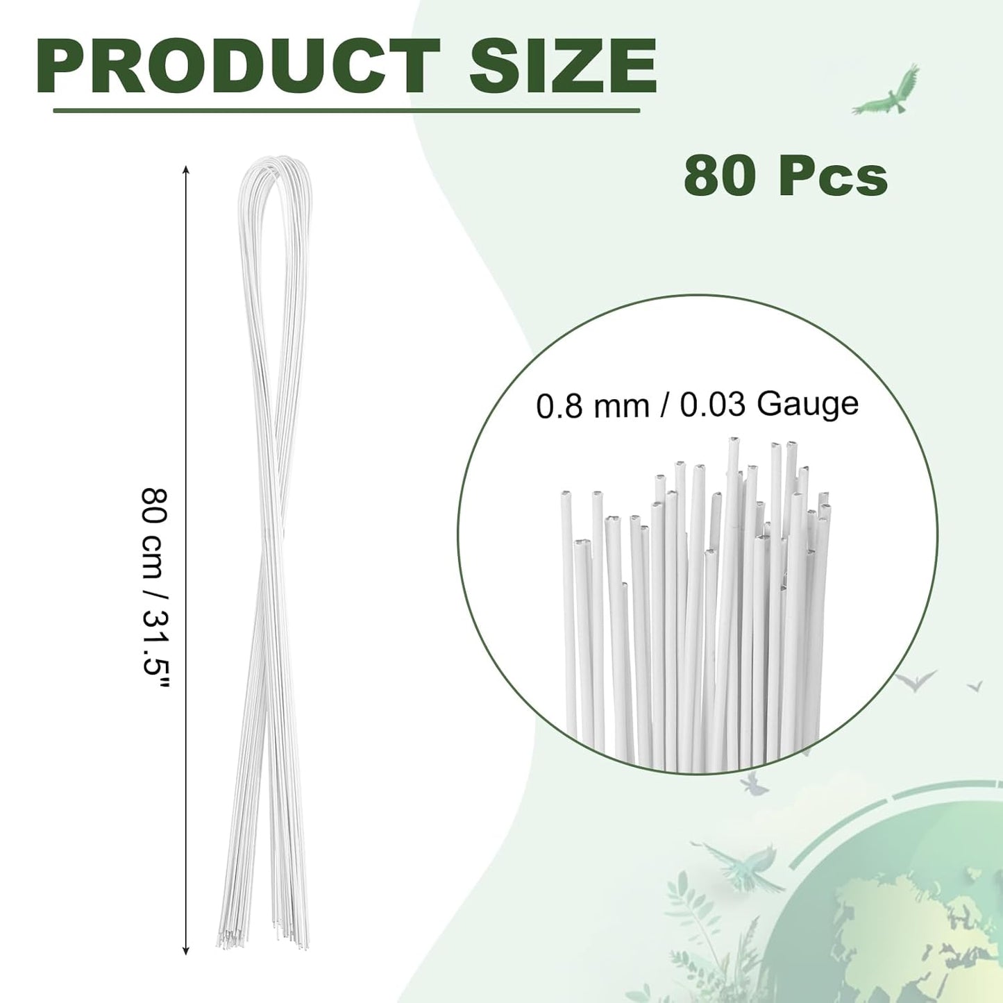 PATIKIL 32 Inch 22 Gauge Floral Stem Wire, 2 Pack/80 Pieces Bouquet Stem Paper Wrapped for DIY Crafts Flower Arrangements, White