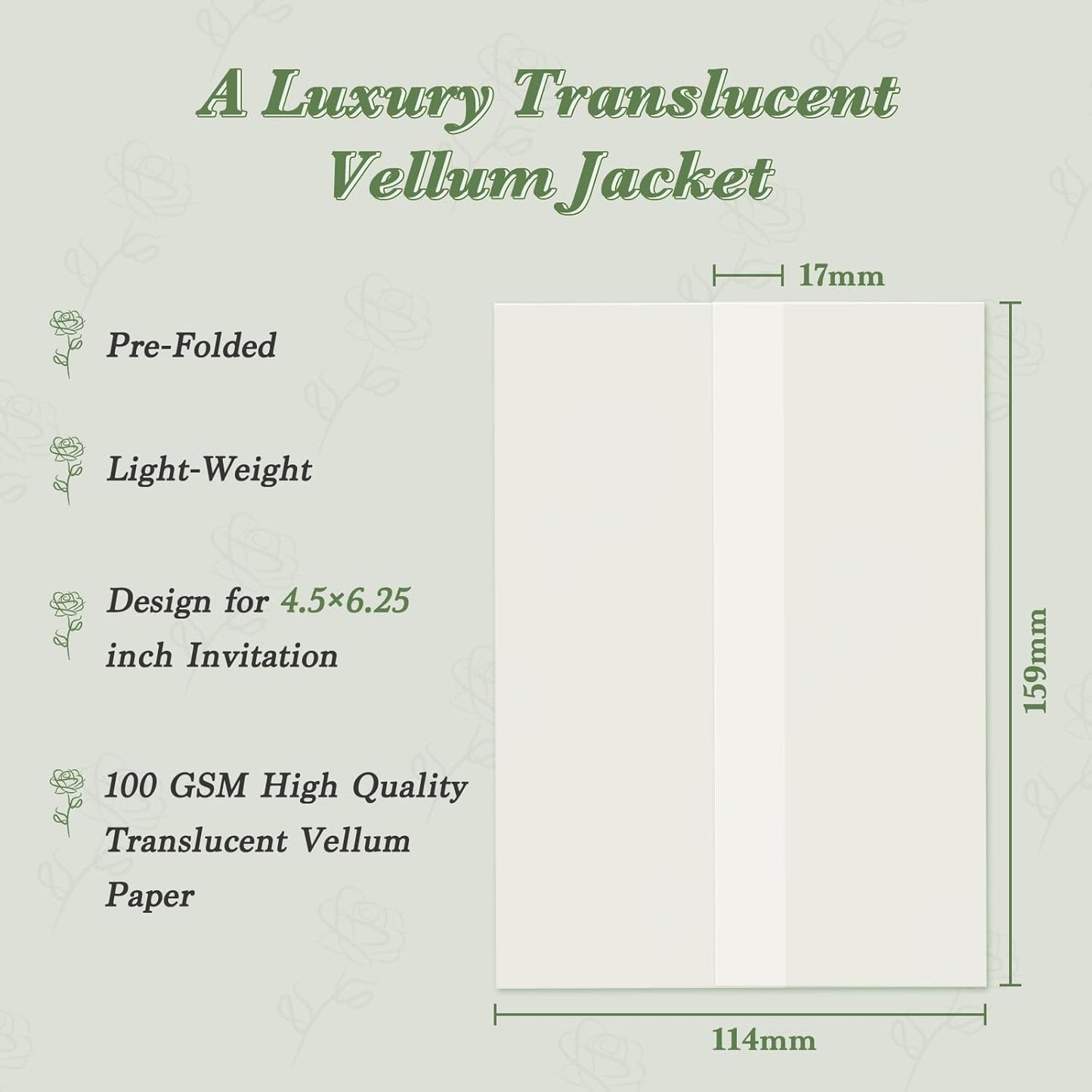 60 Pack Pre-Folded Vellum Jackets for 4.5x6.25 Invitations, Translucent Vellum Paper 4.5x6.25 Jackets, 100GSM Wedding Invitations Wraps, Envelope Liners for Birthdays, Baby Showers