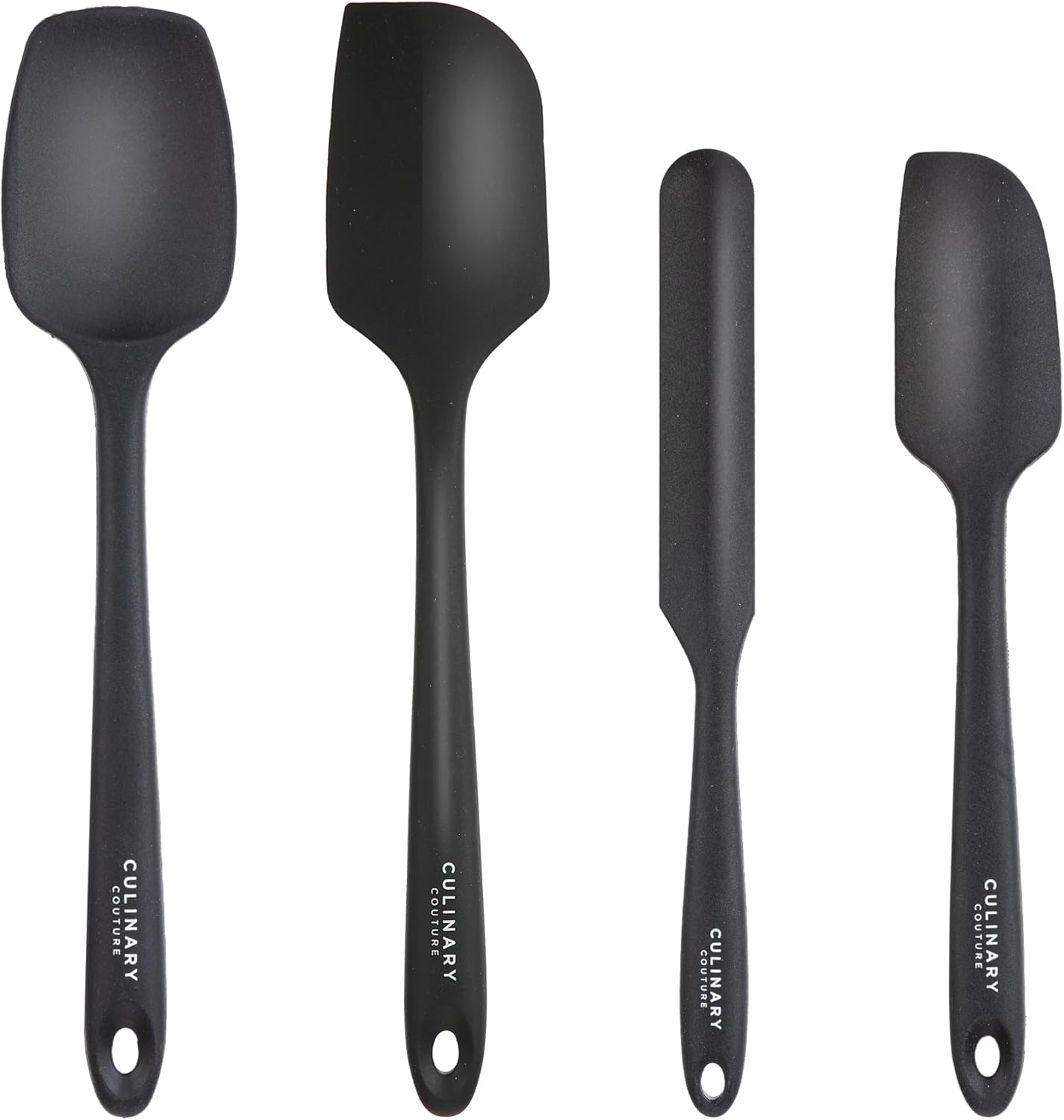 Culinary Couture 4-Piece Black Baking Spatula Set - Rubber Spatulas Silicone Heat Resistant, BPA-Free - Spatula Set for Nonstick Cookware - Silicone Baking Utensils
