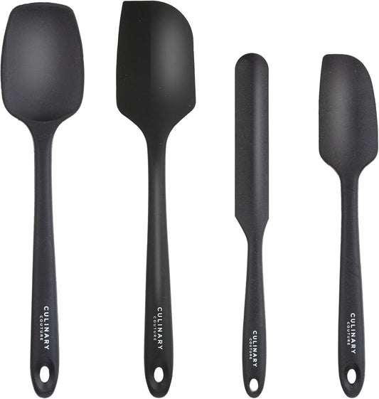 Culinary Couture 4-Piece Black Baking Spatula Set - Rubber Spatulas Silicone Heat Resistant, BPA-Free - Spatula Set for Nonstick Cookware - Silicone Baking Utensils