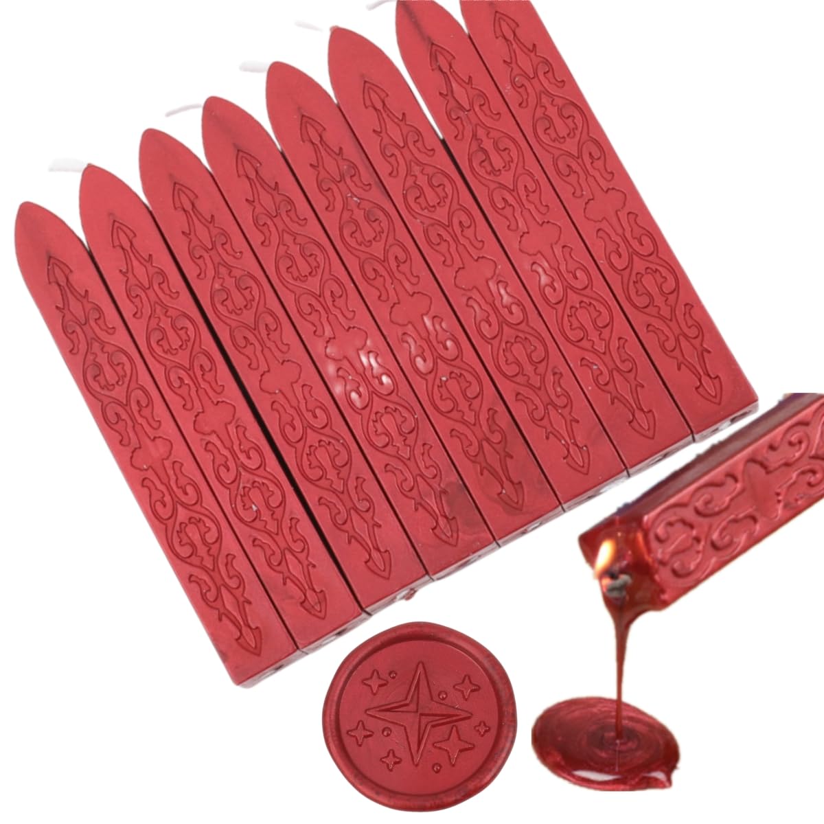 8Pcs Sealing Wax Sticks with Wicks, Wine Red Waxs Seal Stick Great for Letter Seals Waxing Stamp Wedding Invitations, Packaging Decoration (8)