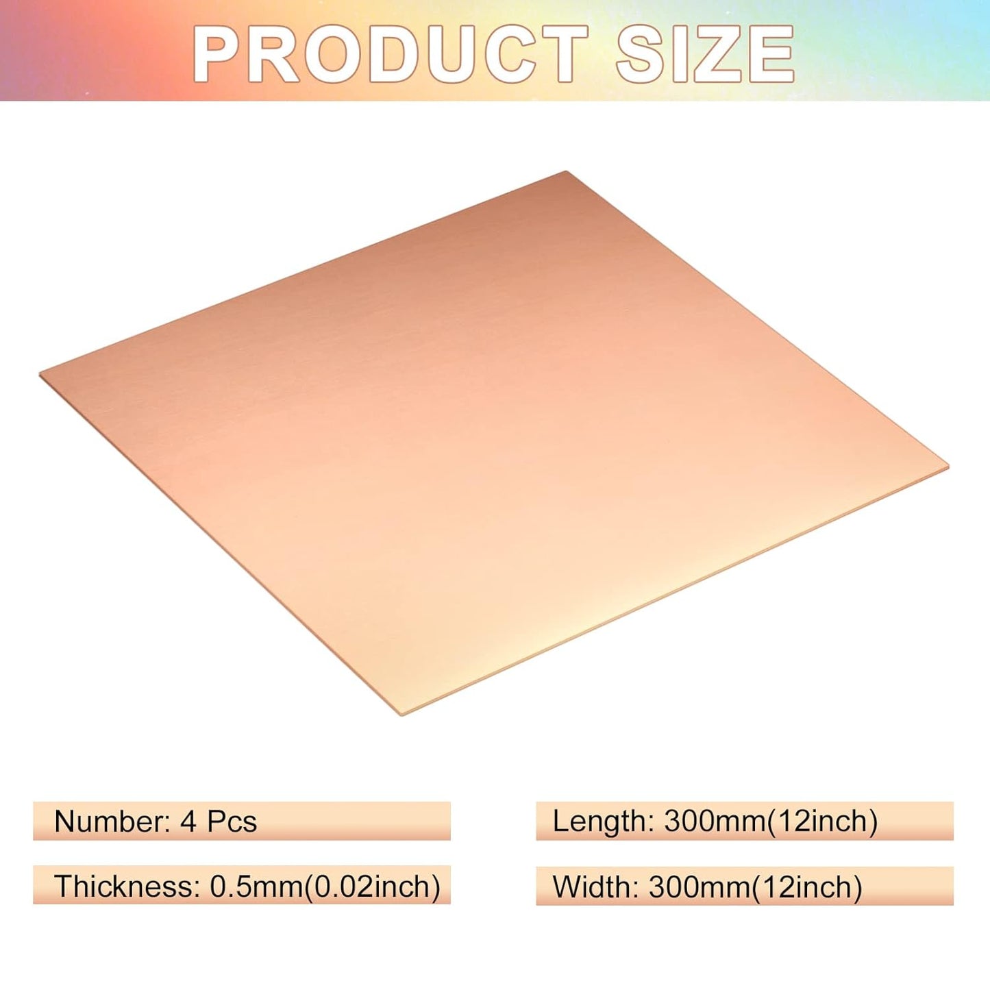 Therwen 4 Pieces Copper Sheets Plates Metal for Crafts 12 x 12 inch 24 Gauge 0.5mm Thickness No Scratches Pure Copper Sheet for Jewelry Repairs Electrical(4 Pcs,12 x 12 inch)