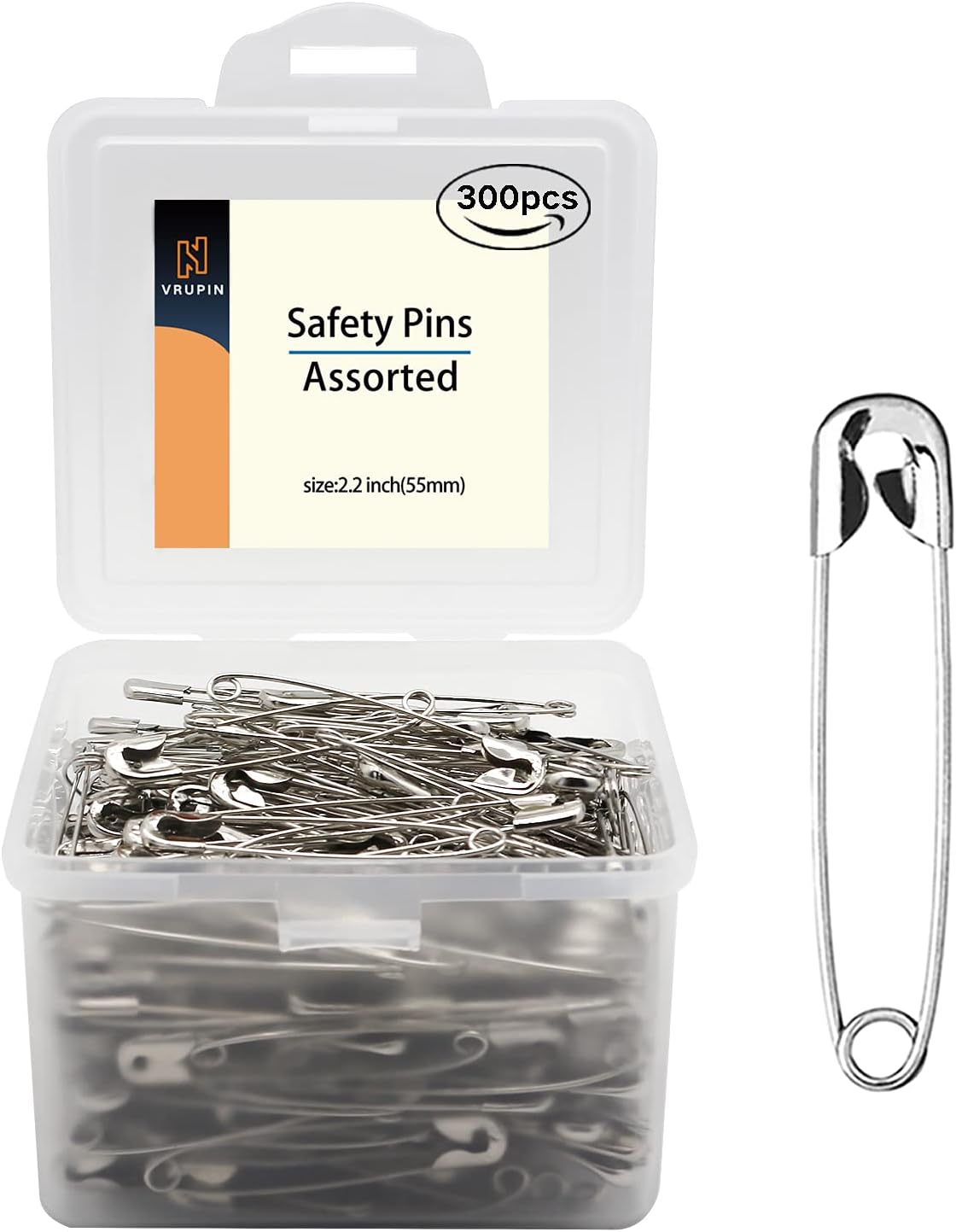 300 PCS Safety Pin,2.2Inch/54mm Safety Pins Bulk,Safety Pin, Small Safety Pins with a Convenient Box,Safety Pins for Clothes Home Office