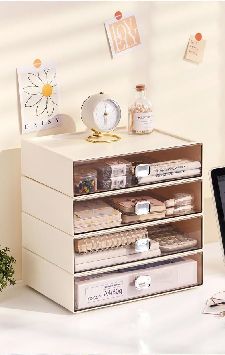 Makeup Organizer Sewing Craft Storage Box Hardware Craft Drawer Storage Cabinet Plastic Stacking Shelf Multifunctional Rack For Home Office Small Items (4, White)