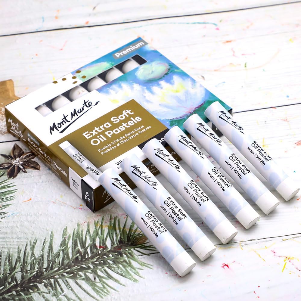 Mont Marte Extra Soft Oil Pastels White Premium 6pc, Assorted Natural Oil Pastel Colors, Vibrant, Buttery, Versatile Art Pastels for Blending, layering & Shading, Coloring and Sketching