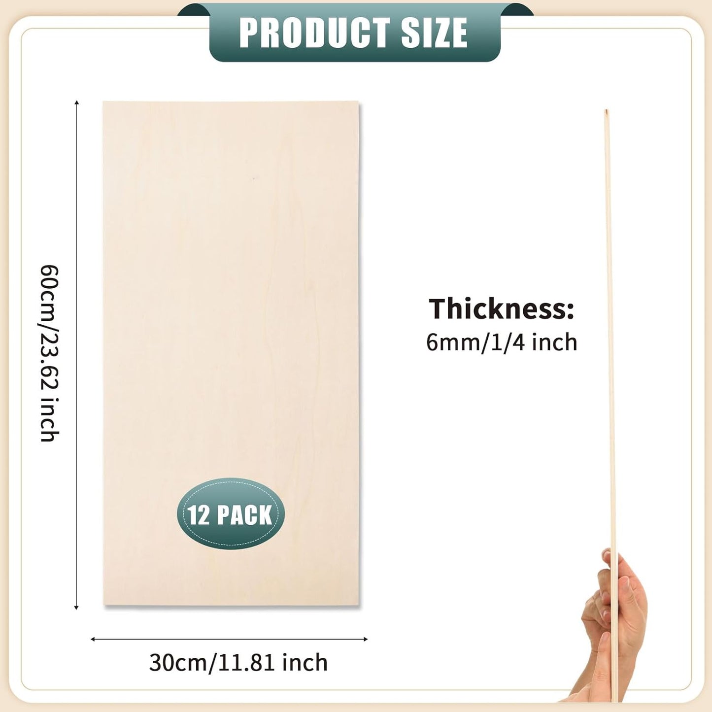 12 Pack 12 x 24 x 1/4 Inch-6mm Thick Basswood Sheets for Crafts Unfinished Plywood Sheets Rectangular Wood Panel Boards for DIY Laser Project, Wood Burning, Engraving, Architectural Models, Staining