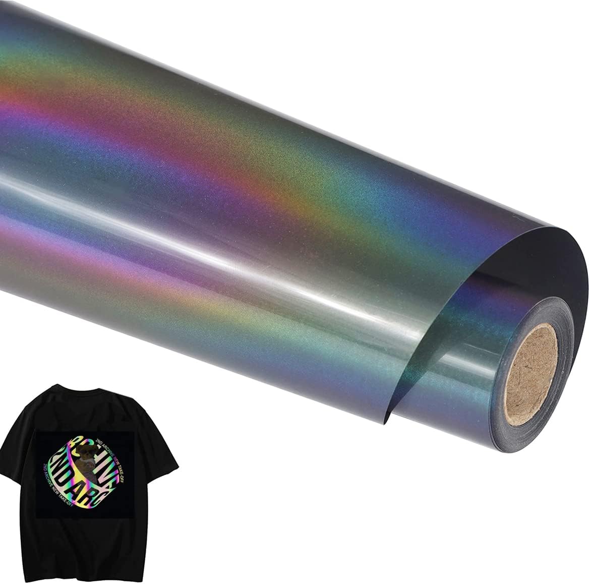 Guangyintong Reflective Rainbow Heat Transfer Vinyl Roll, 12" x 8ft, 1 Piece, Rainbow HTV Vinyl for All Cutter Machines, Easy to Cut & Weed, DIY Design