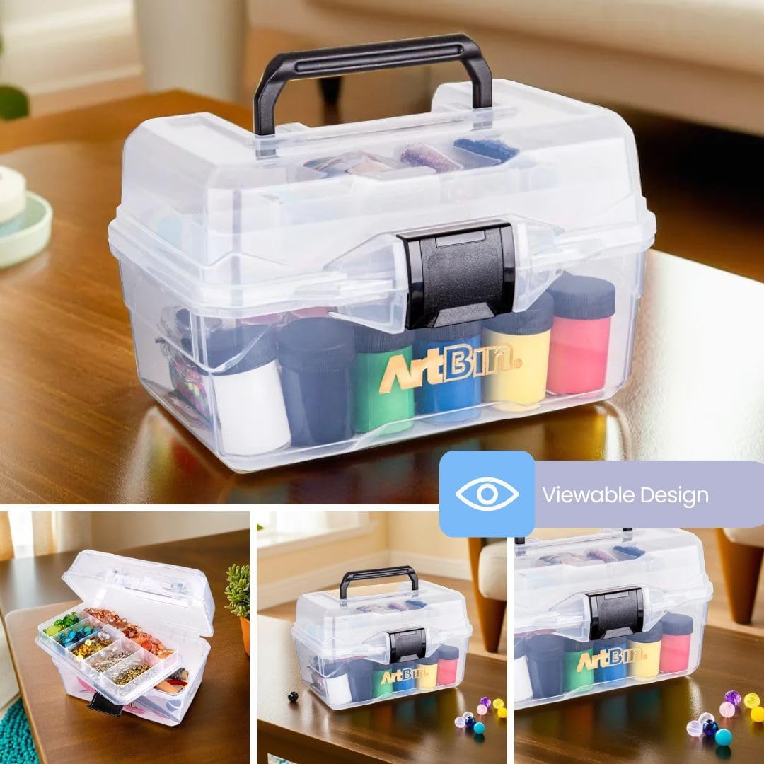 ArtBin 6890AG Small Project Box, Portable Art & Craft Organizer with Lift-Out Tray, [1] Plastic Storage Case, Clear
