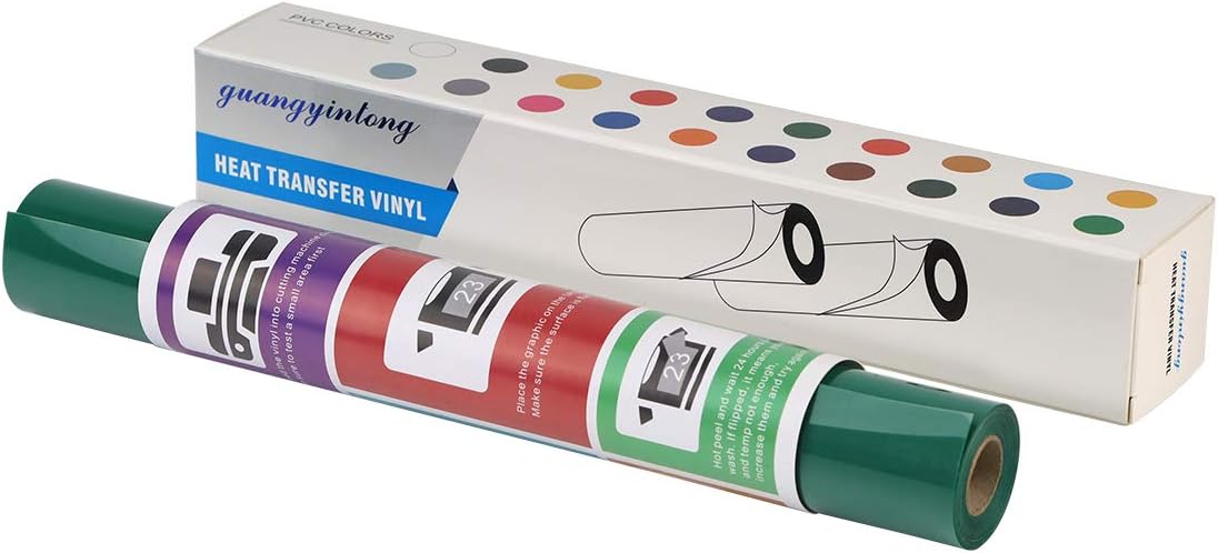 Guangyintong Green HTV Rolls - 12" x 8ft, Iron on Vinyl for T-Shirts, Glossy Surface, Easy to Cut & Weed for Heat Vinyl Design