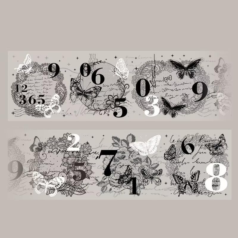 3pcs Vintage Lace Tape Cutout Art Lace Black White Stickers Roll Sticker PET Reusable Exquisite Lace Butterflies Floral Pattern Tape for DIY Scrapbook Album Journal Photo Frames Decor