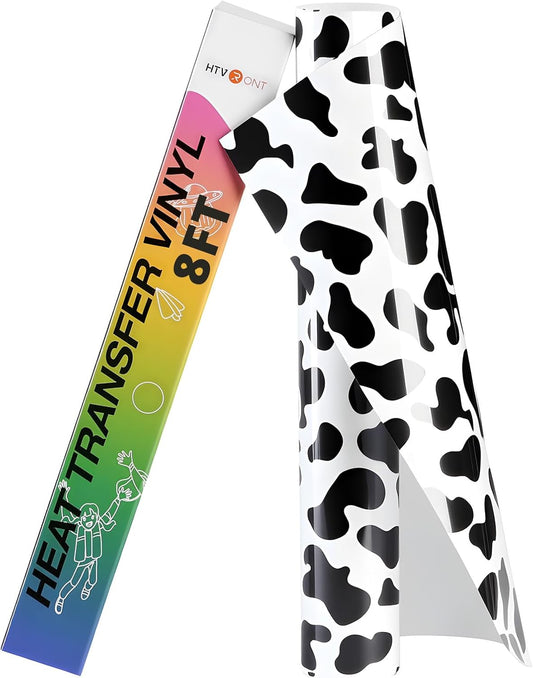 HTVRONT Cow Print HTV Vinyl - 12" x 8ft Cow Printed Animal Pattern Iron on Vinyl Cow Printed Heat Transfer Vinyl for Shirts - Easy to Cut & Weed for Heat Vinyl Design