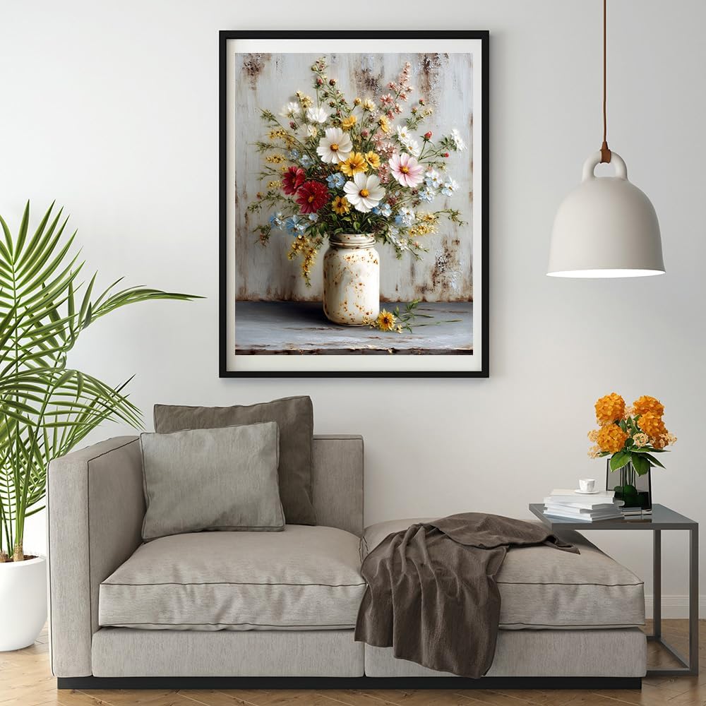 Moohue 14ct Counted Stamped Cross Stitch Kits for Adults Flowers Printed Cross Stitch Patterns Art Crafts Cross Stitch Supplies (Flowers 7)