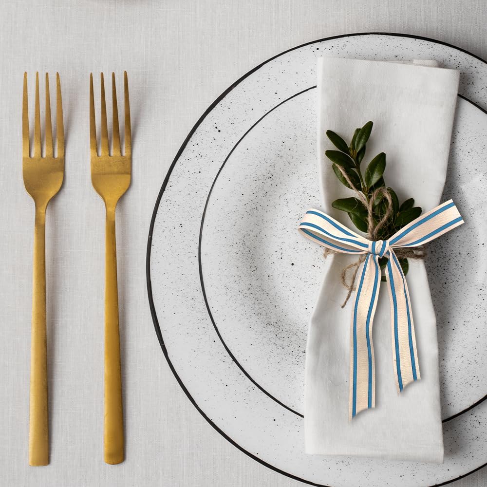 10 Yards × 3/5 Inch Blue Natural Cotton Ribbon, Double Sided Webbing Straps Ribbons, Birthday Wedding Valentines Ribbons for Crafting, DIY Sewing, Gift Wrapping