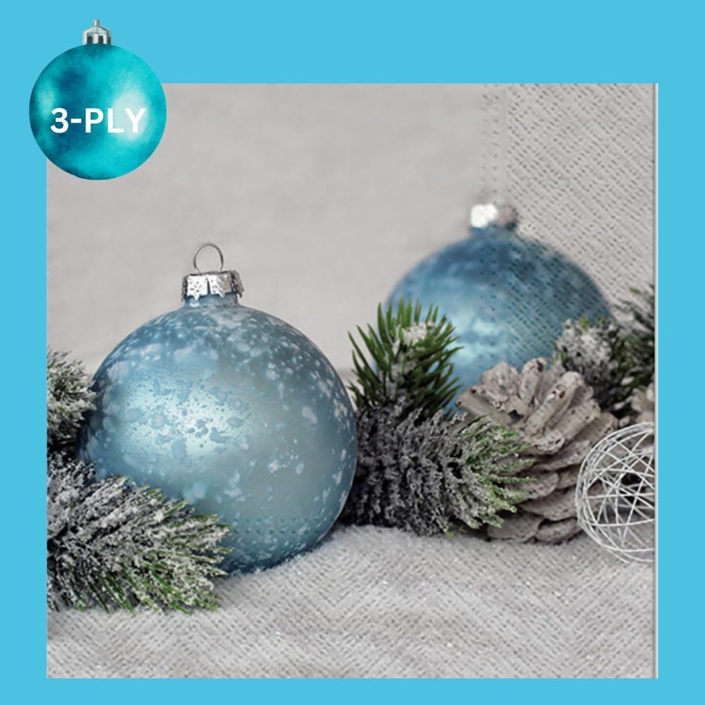 20-ct 13x13 Christmas Paper Decoupage Napkins, 3-Ply Servilletas Tissue Napkin for Dinner and Parties, Disposable Napkins (Arctic Bauble)