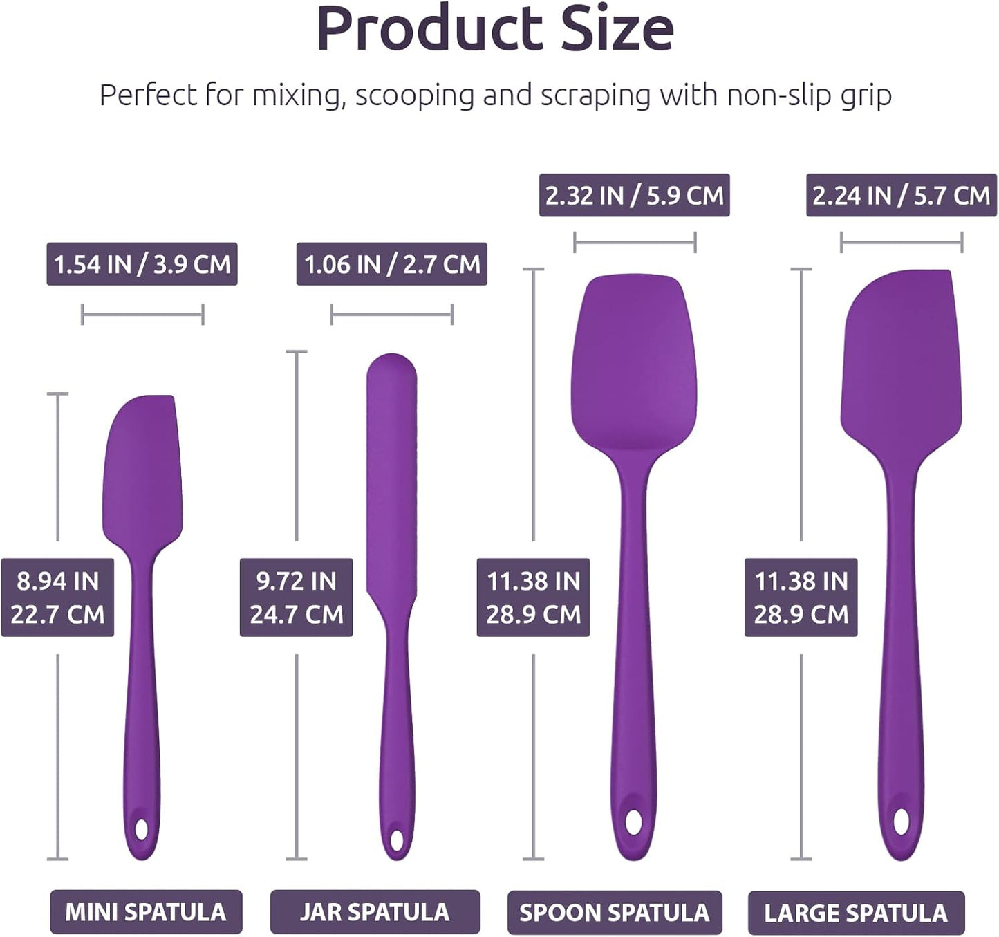 Heat Resistant Silicone Spatula Set: U-Taste 600ºF High Temp Seamless Food Grade Utensil, Flexible Rubber Silicon Kitchen Cooking Mixing Baking Scraper for Nonstick Cookware Set of 4 (Purple)