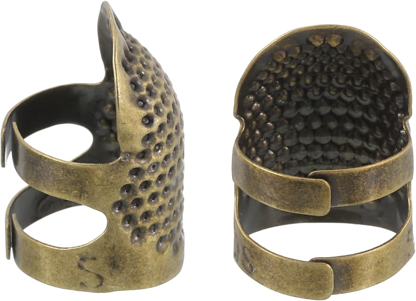 uxcell Sewing Thimble Finger Protector, 4 Pcs Metal Finger Shield Ring for Hand Sewing, Craft Accessories DIY Sewing Tools, Bronze, 2 Sizes