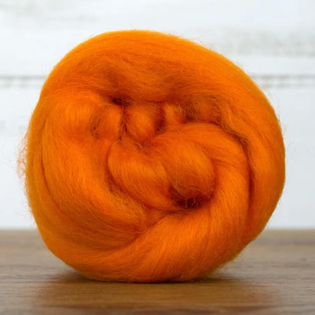 Revolution Fibers Dyed Corriedale Wool | 8 Ounces of Premium Combed Wool Top | 26 Micron, 100% Pure Corriedale Wool Roving, Ethically Sourced (Clementine Orange)