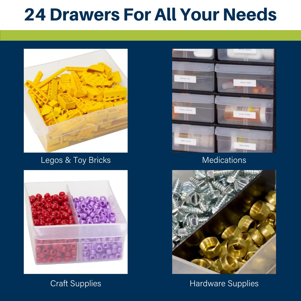Akro-Mils 24-Drawer Plastic Drawer Storage Cabinet for Garage Organization, Bead Organizer, Building Bricks Storage, Teacher Toolbox, Makeup Organizer, 20-Inch W x 6-Inch D x 16-Inch H, 10124 Red